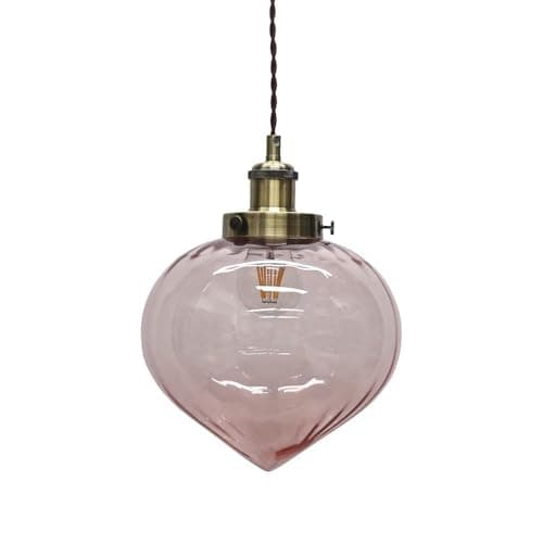 Image of firstchoicelighting Glass Easy Fit Ceiling Lightshade or Pendant Shade, Pink Glass with Antique Brass Detail, Height 23cm Diameter 23cm