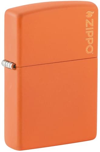 Image of Zippo Windproof Lighter - Logo - Orange Matte, Laser Engrave - Refillable for Lifetime Use - Adjustable Flame - Gift Box - Metal Construction - Made in USA