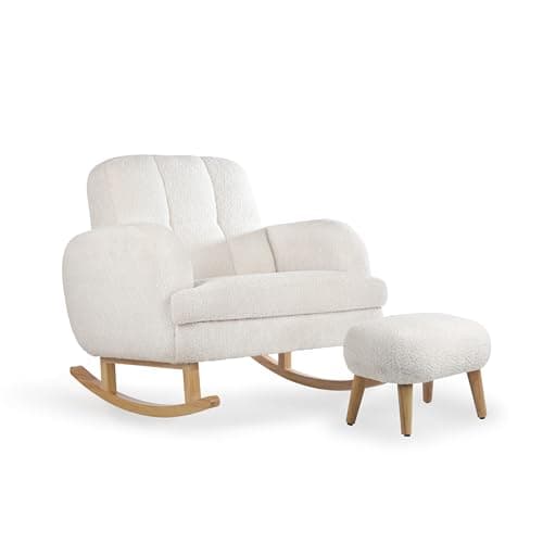 Image of CuddleCo Etta Cuddle Nursing Chair & Foot Stool - Extra-Wide Seat, Supportive Back, Wide Armrests, Deep Cushioning, Perfect Foot Rest Under Desk, Cosy and Stylish (Off White)