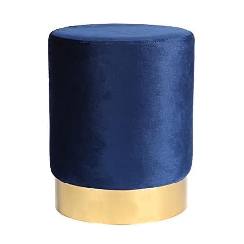 Image of Harbour Housewares Round Velvet Pouffe - Luxe Living Room Bedroom Dressing Table Accent Footstool - 29 x 36cm - Blue