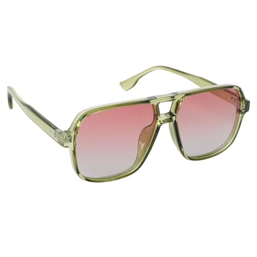 Image of Jesiah Pink Tinted Sunglasses, Retro 70s Double Bridge Rectangle Polarised Sunglasses Pilot Square Oversized Vintage UV400 Protection Shades Glasses for Women Men Driving Sports Fishing Running
