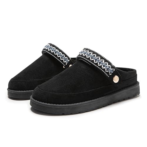 Image of Women’s Winter Mule Slingback Slippers – Warm Lined Platform Clogs with Adjustable Strap,Casual Indoor Outdoor Shoes (A-BLACK, Adult, Women, 6, Numeric, UK Footwear Size System, Medium)