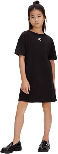 Image of Calvin Klein Girl's Ck Monogram Tee Dress LVCKSJH05G T-Shirt Dress, Black (1716 Black), 12 Years