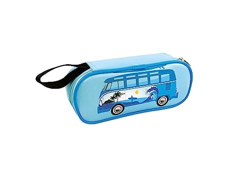Image of BRISA VW Collection - Volkswagen Utensil Pencil Case Stationery Pouch Make-up Holder in T1 Bus Campervan Design (Surf/Blue)