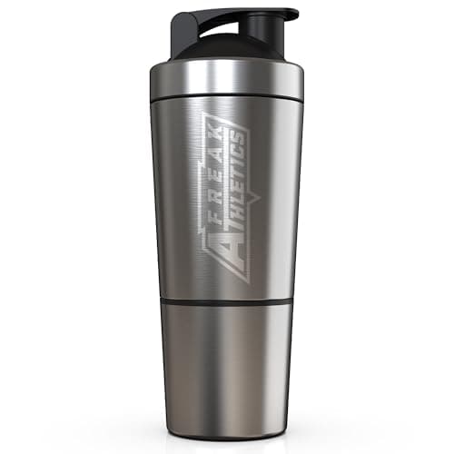 Image of Freak Athletics Protein Shaker Bottle | 700ml Stainless Steel Protein Shaker With Wire Mixing Ball | 2 Storage Compartments | BPA Free Insulated Lightweight with Flip-Top Lid Supplement Mixer