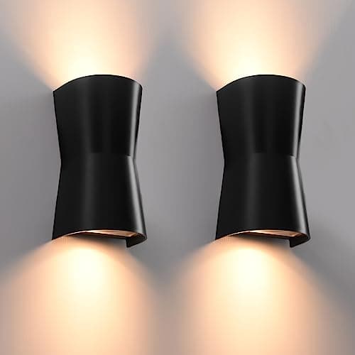 Image of FUDESY Outdoor Wall Lights, Black Outside Up Down Wall Lamps, Max 7W GU10 Base IP65 Waterproof Modern Exterior Plastic Wall Sconce Mains Powered for Porch Garage Patio Garden Balcony, 2 Pack