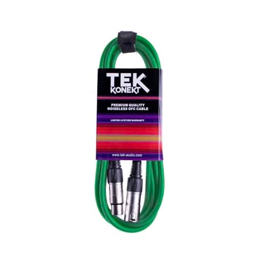 Image of Premium XLR Cable for a Clear Audio Signal with Balanced Male to Female Microphone Lead, plus Cable Tie, for professional DJ, stage and studio (Green, 6m)