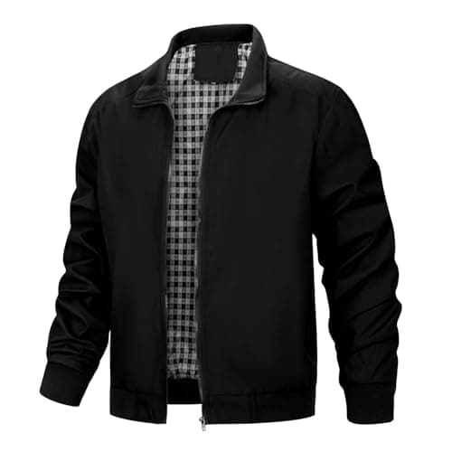 Image of Wirltte Mens Bomber Jackets Lightweight Casual Windbreaker Baseball Sports Hiking Jacket Outwear with Zip Pockets Black L
