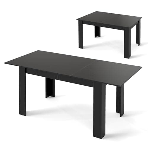 Image of TANGZON Extendable Dining Table, 158 x 70cm Large Kitchen Table with L-shaped Legs, 4-6 Seater Industrial Wooden Dinning Furniture for Home Bar Living Room (Black)