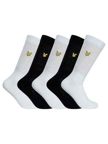 Image of Lyle & Scott Men's Camdyn 5 Pack Sports Socks UK Size 7-11 - Perfect for Any Occasion or Gifting (One Size, Bright White/Black)