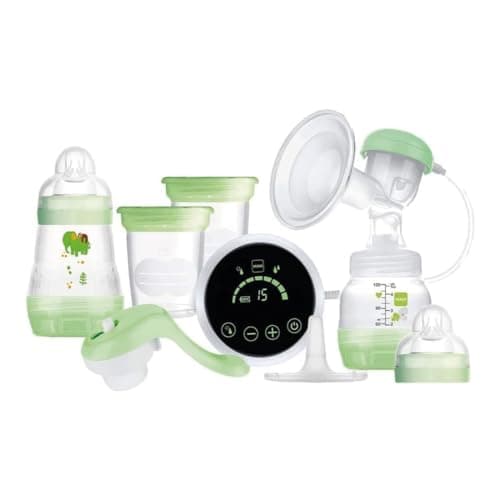 Image of MAM 2in1 Electric Manual Breast Pump with 9 Levels of Stimulation, Contains 2 Easy Start Bottles, Green