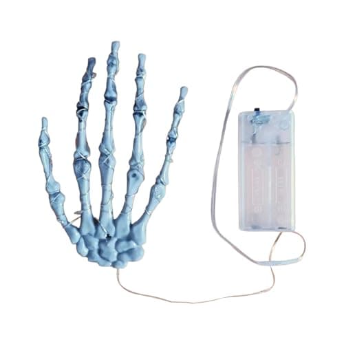 Image of JIEBWCHA Halloween Lighted Skeleton Hands - Fake Human Hand Bones | Gothic Horror Decoration with LED for Indoor Outdoor Garden Wall Graveyard