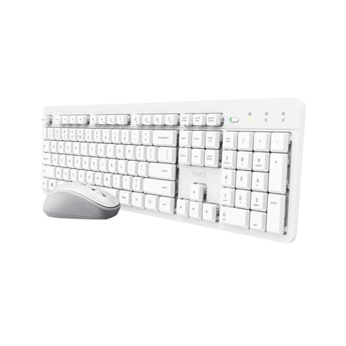 Image of Trust ODY II Quiet Keyboard Mouse Set Wireless German QWERTZ Layout, Flat Keys, Ambidextrous Wireless Mouse 800-1600 DPI, Splashproof, One USB Receiver, for PC Computer Laptop Mac White