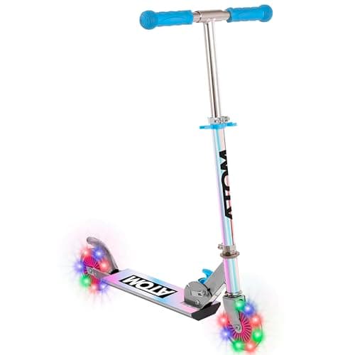 Image of ATOM Holographic Light-Up Inline Scooter for Kids Ages 4-7 | Foldable 2-Wheel Kick Ride with LED Wheels & Adjustable Handlebar | Push Scooter for Boys & Girls