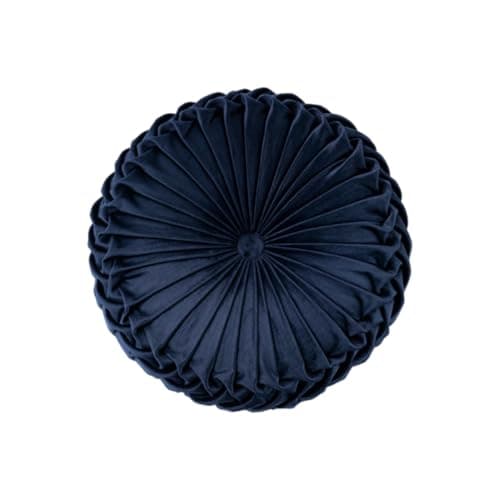 Image of JOYWU Round Pleated Throw Pillow with Center Button,35cm 3D Pumpkin Velvet Pillow Cushion for Couch Chair Bed Car,Pumpkin Boho Chair Cushion,Pleated Design Round Floor Pillows,1 Pcs (Navy Blue)