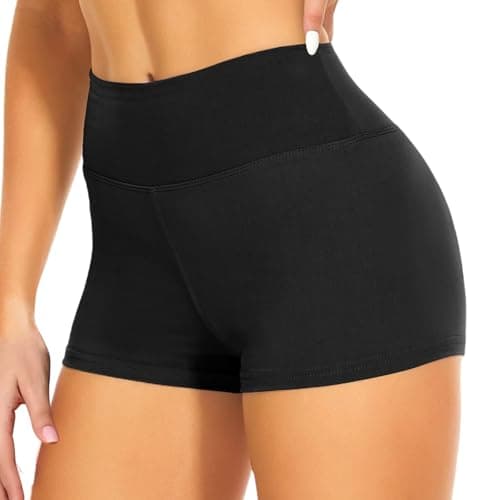 Image of JiaYouLC High Waisted Mini Pants, Women's Stretchy Anti Chafing Shorts Yoga Gym Cycling Sports Running Workout Hot Pants (UK, Alpha, S, M, Regular, Regular, Black, 2.5 Inseam)