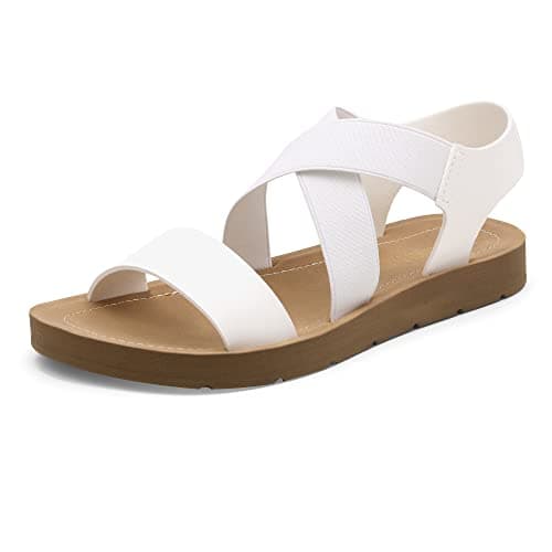 Image of DREAM PAIRS Women's Open Toe Elastic Ankle Strap Flat Summer Sandals,Size 5.5,WHITE,ELENA-2