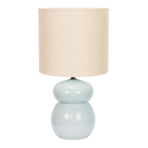 Image of ValueLights | Kendal Natural Linen Drum Shade Blue Glazed Ceramic Table Lamp with LED Bulb | Table Lamps, Home Décor & Improvement Essential | Included LED Bulb