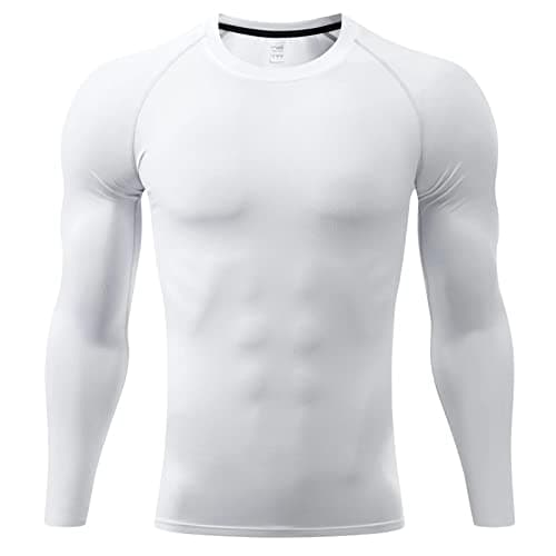 Image of Sillictor Compression Tops for Men Quick Dry Football Training Running Top Mens Long Sleeve Hiking Golf Ski Base Layer Tops Men Sports Thermal Underlayer High Wicking Muscle Support 3323 White M