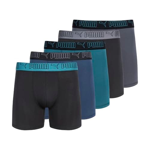 Image of PUMA Men's 5 Pack Performance Boxer Briefs, Blue/Green/Black, M