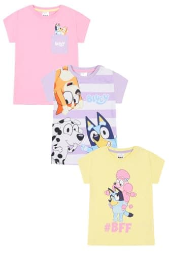 Image of Bluey 3 Pack Girls T-Shirts Kids Multipack (3-4 Years) Pink