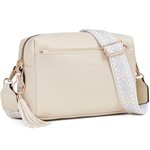 Image of Roulens Small Crossbody Bag with 3 Zip Compartments,Vegan Leather Phone Bag for Women,Shoulder Bag with Adjustable and Removable Wide Strap