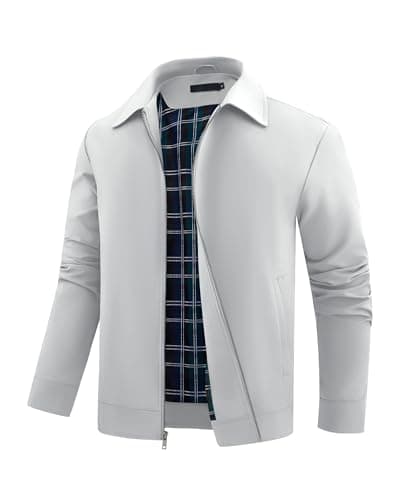 Image of Autsel Men's Lightweight Bomber Jackets Casual Windbreaker for Sportwear Cargo Jacket Outwear with Zip Pockets Light Grey M