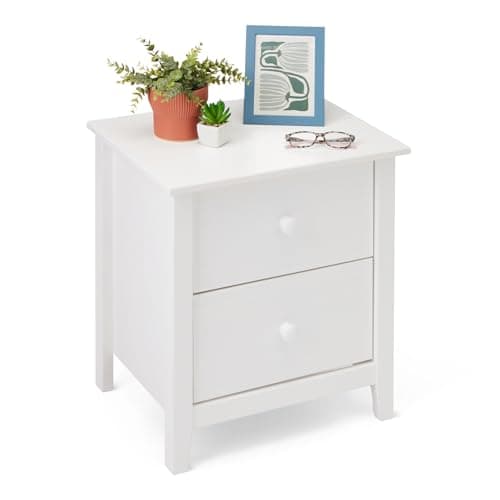 Image of Amazon Basics Bedside Table, 2 Storage Drawers, Solid Pine Wood Nightstand, Cabinet for Bedroom, Living Room or Office , 51 x 40.6 x 58.4 cm, White