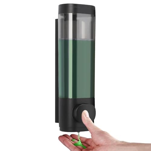 Image of 300ML Black Soap Dispenser, Shower Gel Dispenser Wall Mounted with Black Button, Bathroom Liquid Bottle Container Handwash Pump Bottle Shampoo Liquid Refilling Container for Home Hotel Office