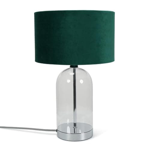 Image of ValueLights | Glass and Silver Chrome Table Lamp with a Forest Green Velvet Lampshade | Table Lamps, Home Décor & Improvement Essential