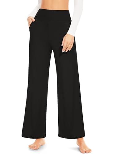 Image of ACTINPUT Yoga Pants for Women Wide Leg Trousers with Pockets Ladies High Waisted Stretch Work Gym Joggers Casual Loose Lounge Pants(Black,L)