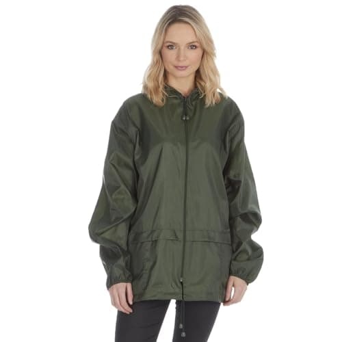 Image of Style It Up Unisex Mens Ladies Water Resistant Plain Raincoat Kagools Jacket Hooded Cagoule (Olive, S)