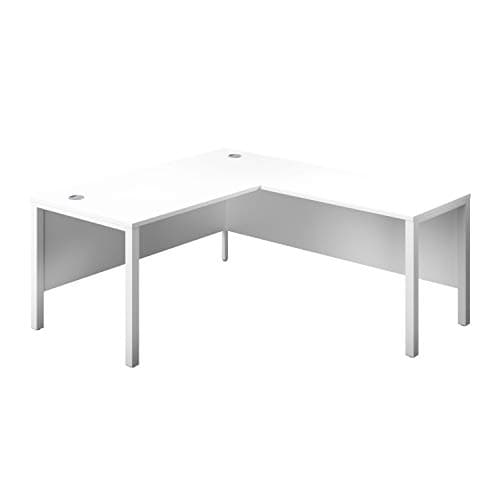 Image of Office Hippo Heavy Duty Corner Office Goalpost Desk with Right Return, Home Office Desk, Filing, PC Desk For Office or Home, 5 Yr Wty, MFC - White Top, White Legs, 180cm x 180cm