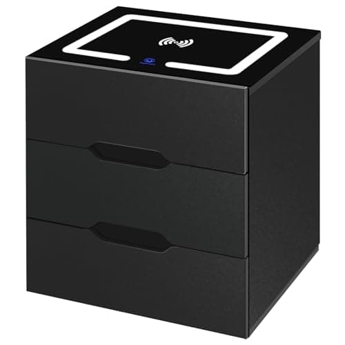 Image of Panana Bedside Table with with Wireless Charging Station, 2 USB Port & Touch Screen, 3-Color Dimmable LED Smart Nightstand with 3 Drawers End Table Organizer for Living Room Bedroom (Black)