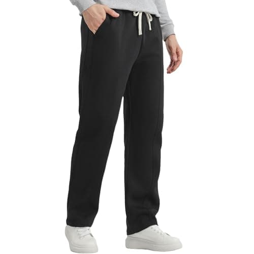 Image of SHAGGA Men’s Straight Leg Uncuffed Sweatpants Loose Fit Casual Tracksuit Bottoms with Pockets for Running Workout Lounge(UK, Alpha, XXL, Regular, Regular, Black)