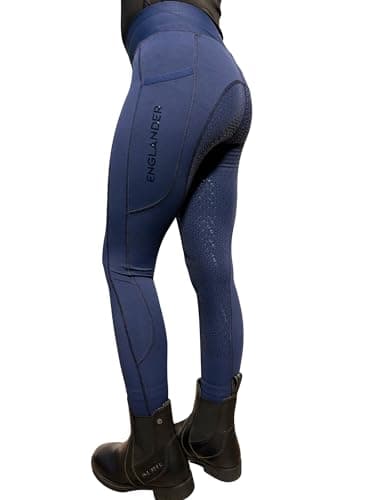 Image of Aiya Kids Horse Riding Tights – Full Seat Silicone Grip Leggings with 5 cm Covered Waistband, Phone Pocket & 4‑Way Stretch – Breathable Compression Horse Riding Pants (Navy, 26 Inch Waist)