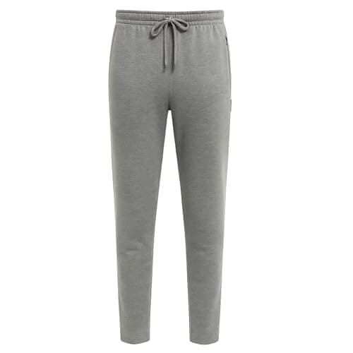 Image of Mens Fleece Joggers Open Hem Sweatpants, Plain Gym Jogging Bottoms for Training, Running, Yoga & Sports, Soft Comfy Lounge Pants (Grey, Small)