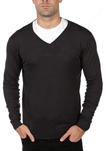 Image of Blu Cherry Men's V Neck Office Jumper Cotton Sweater Long Sleeve All Year Round (Large, Black)