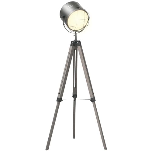 Image of HOMCOM Floor Lamp with Adjustable Tripod for Living Room Bedroom, Vintage Spotlight Reading Lamp with Wood Legs, 115-155cm, Grey