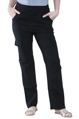 Image of STAR FASHION Ladies Cargo Combat Trouser Elastic Waistband Drawstring 4 Pocket Plain Wide Leg Palazzo Style Legging Trousers for Womens Black Italian 8-10