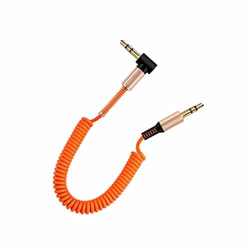 Image of YSJJZRL AUX Cable, 3.5mm Male to Male Spring Aux Cable L-Shaped & I-shaped Retractable Cord for Car Audio Earphone-Orange