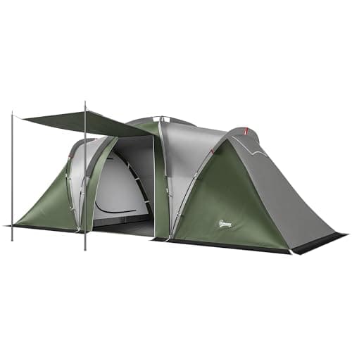 Image of Outsunny 8-12 Person Easy Setup Family Camping Tent w/ 2 Bedrooms and a Living Room, Waterproof Tunnel Tent w/Sewn In Groundsheet, Doors, Windows, Carry Bag, Army Green