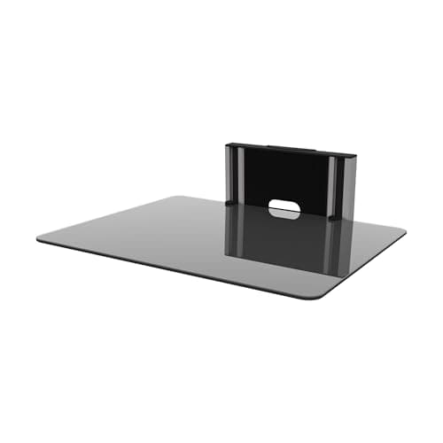 Image of AVF Any-Wall AV Accessory Shelf - Single Safety Glass Storage Shelf With Polished Aluminium and Black Trim - Cable Management - ZMS1100