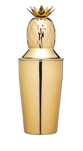 Image of BarCraft BCCSPAPL Pineapple Cocktail Shaker with Recipe, Stainless Steel, 325 ml, Brass-Effect