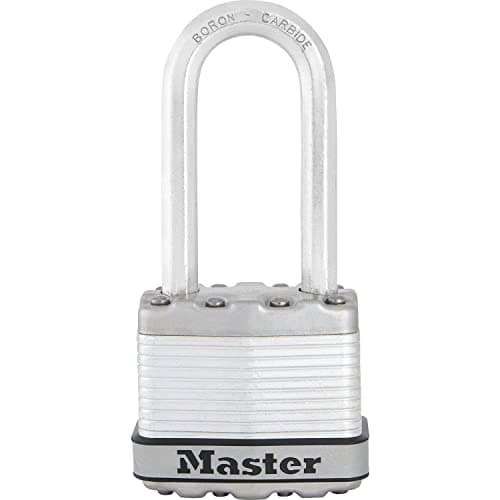 Image of MASTER LOCK Heavy Duty Padlock, Security Level 8/10, Keyed, Laminated Steel, Weatherproof, Long Shackle