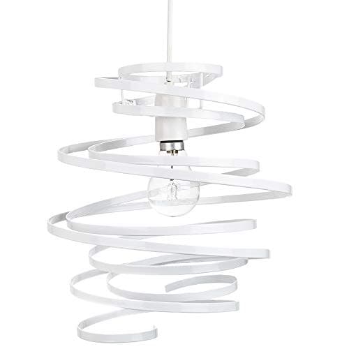 Image of Modern Designer White Gloss Metal Double Ribbon Spiral Swirl Ceiling Light Pendant Shade | 23cm Diameter | 60w Maximum by Happy Homewares