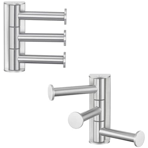 Image of APLusee Swivel Towel Hook Brushed Nickel, 304 Stainless Steel 3 Arms Foldable Bathroom Robe Towel Hook, Shower Coat Hanger, Wall Kitchen Holder, 2 Pack