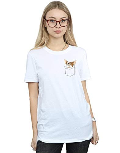 Image of Absolute Cult Gremlins Women's Gizmo Faux Pocket Boyfriend Fit T-Shirt White X-Large