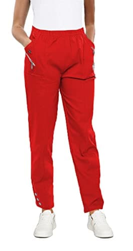 Image of URBAN STITCH Womens Trouser Full Length Casual Wear Elasticated High Waist Pants Light Weight Straight fit Stretchy Trousers (22, Red)