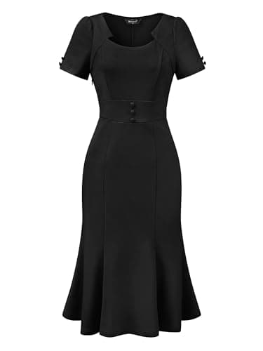 Image of Allegra K Elegant Sheath Dress for Women's Office Work Fishtail Short Sleeve Cocktail Dress Black S